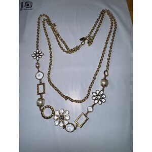 Coach Gold-Tone Statement Necklace With Pearl Accents & Floral Crystal Details